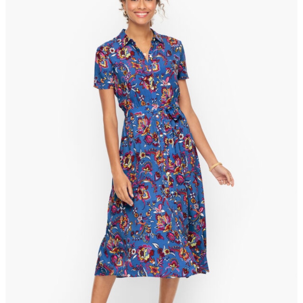 Talbots Button Front Tie Waist Shirt Dress